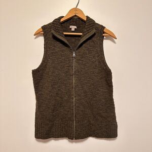 J Jill Pinetweed Sleeveless Zip Up Sweater Vest Green Womens Sz M Wool Alpaca